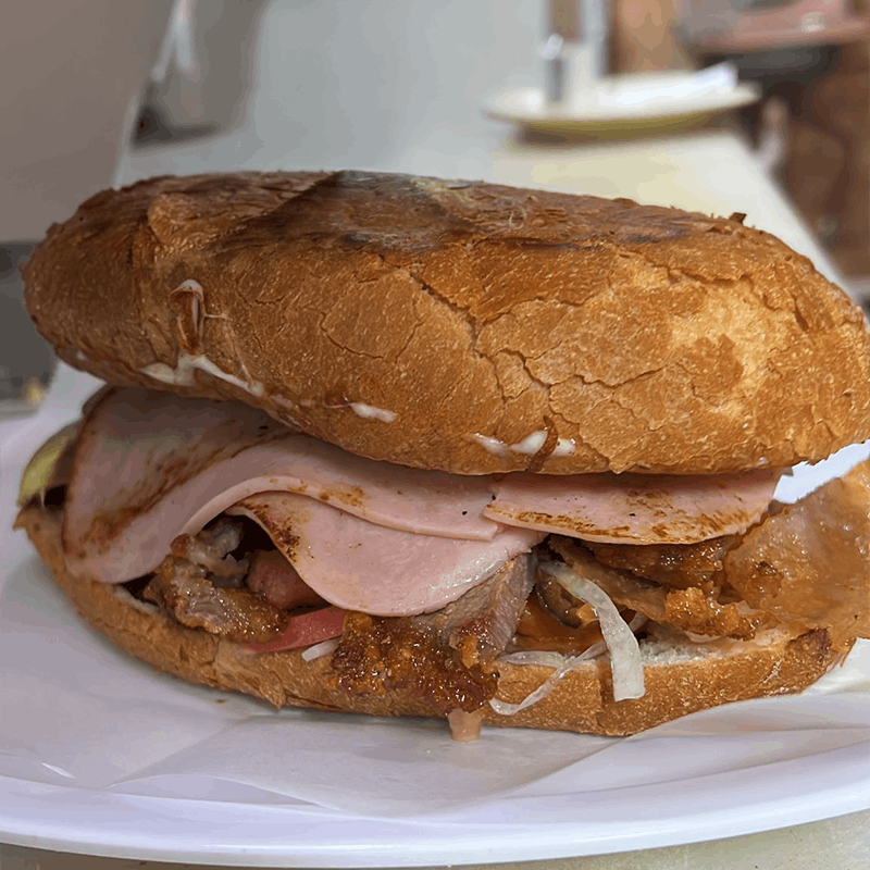 Authentic Mexican torta sandwich with meat, avocado and fresh ingredients in Dallas